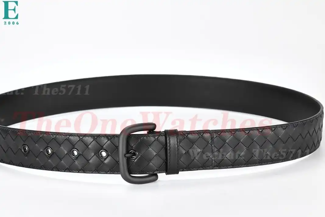 PVD Brass Buckle on Black Braided Leather Belt 4.0cm