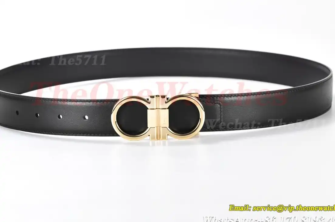 YG Brass Buckle on Black Black Leather Belt 3.5cm