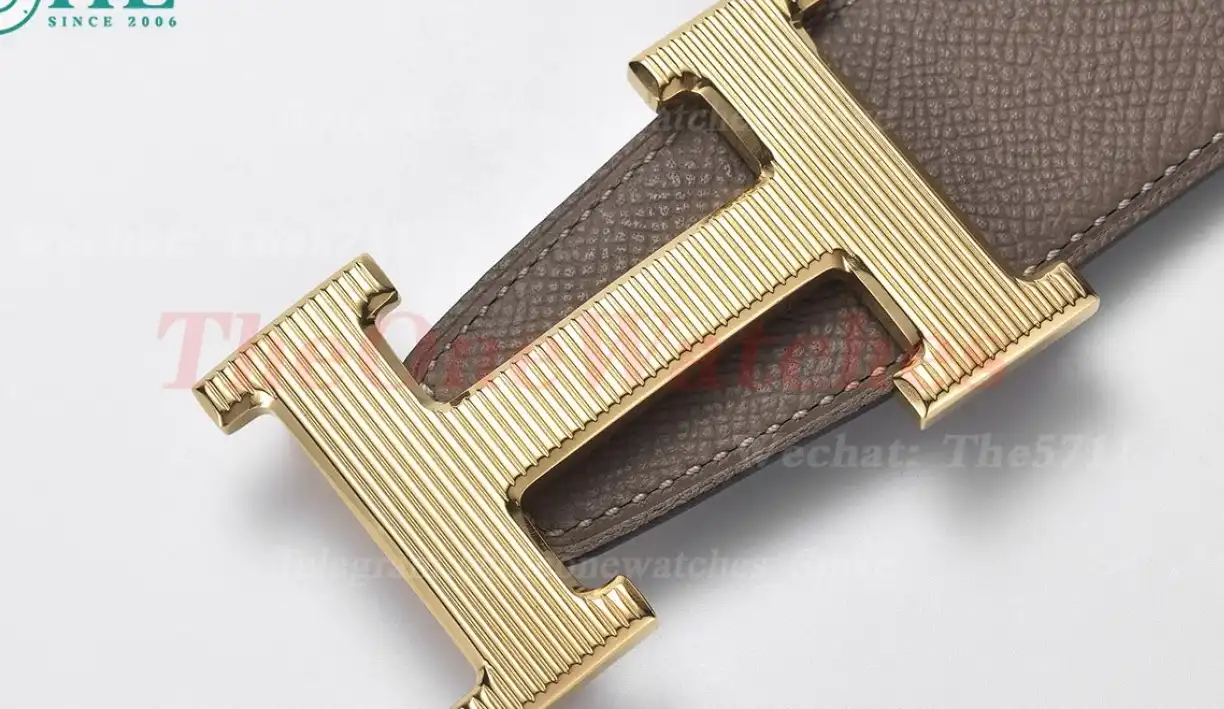 YG Hermes SS Buckle on Apricot Black Leather Belt 3.8cm