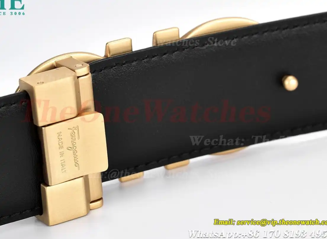 YG Brass Buckle on Black Black Leather Belt 3.5cm