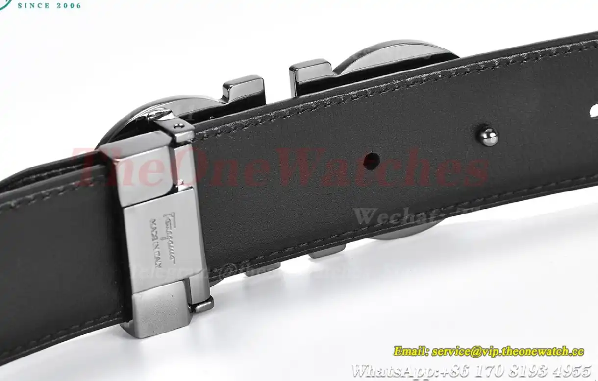 Bright Grey Brass Buckle on Black Black Leather Belt 3.5cm