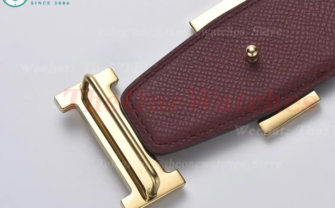 YG Hermes SS Buckle on Red Black Leather Belt 3.8cm