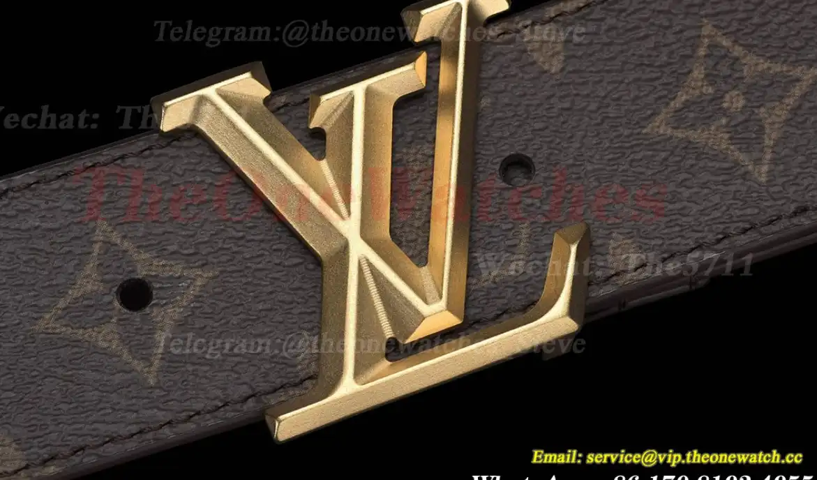 Yellow Gold LV Brass Buckle on Brown Leather Belt 4.0cm