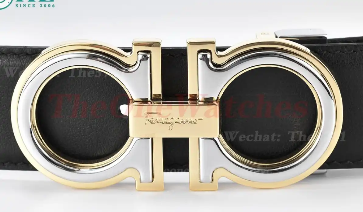 YG Brass Buckle on Black Blue Leather Belt 3.5cm