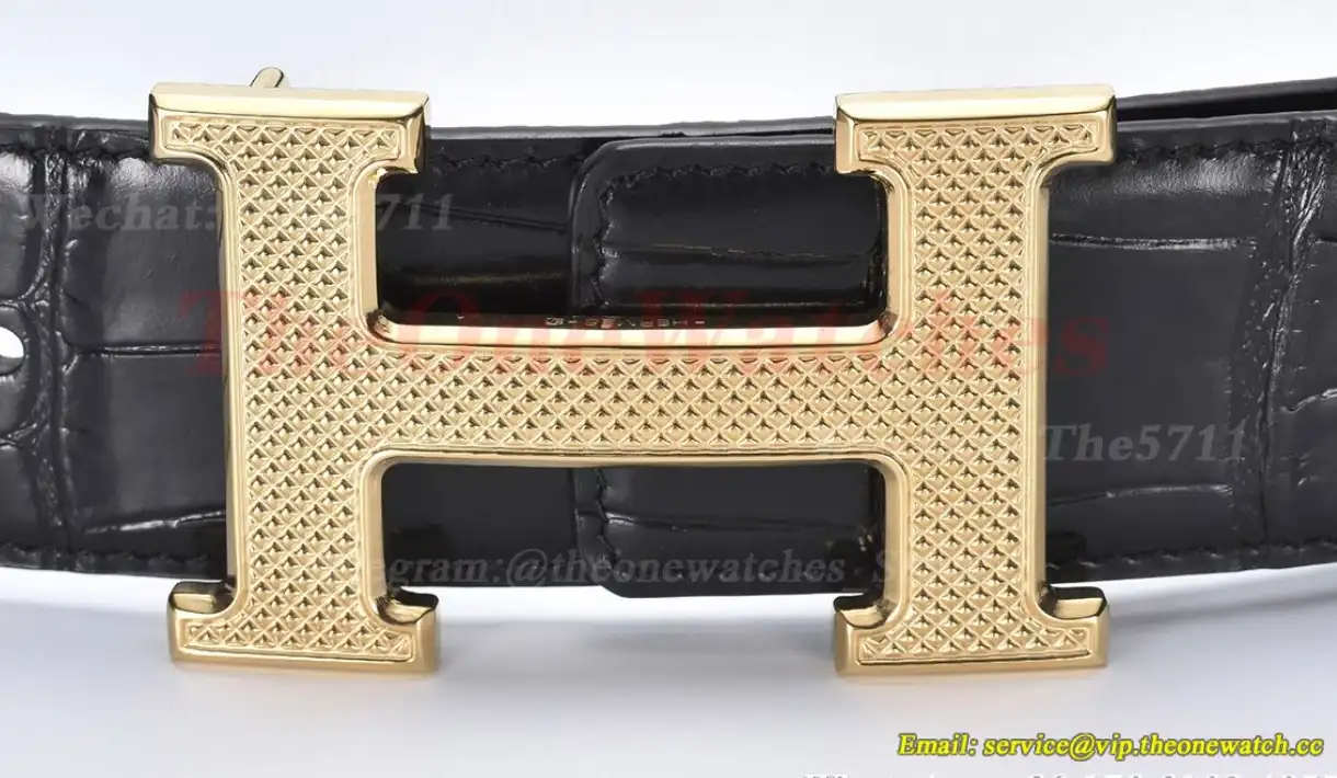 YG Hermes SS Buckle on Black Black Leather Belt 3.8cm