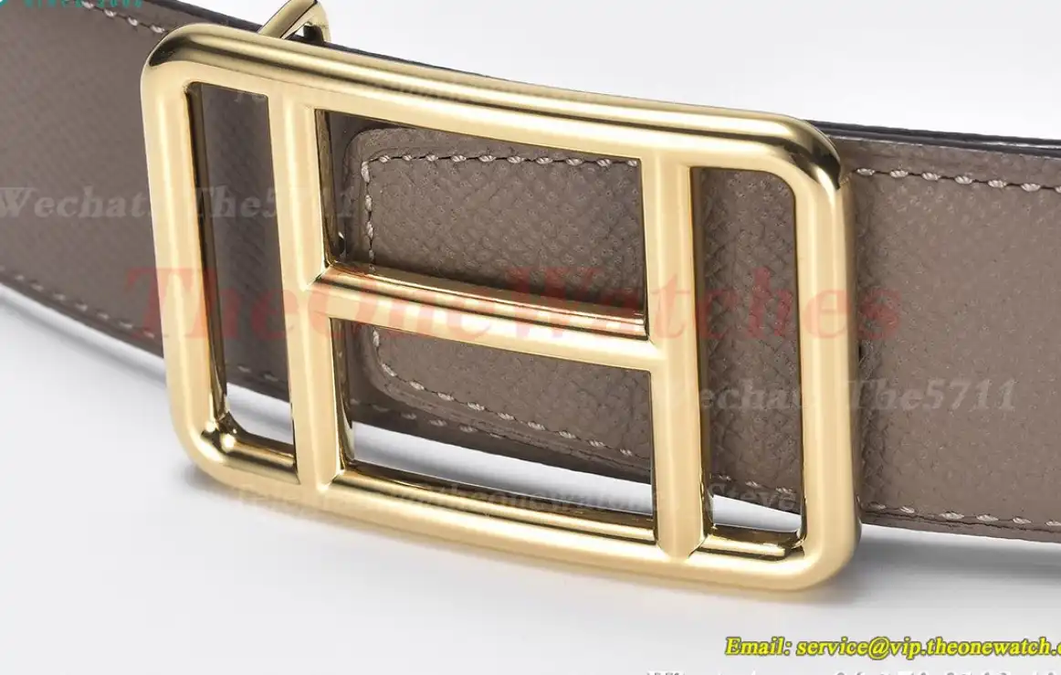 YG Hermes SS Buckle on Apricot Black Leather Belt 3.8cm