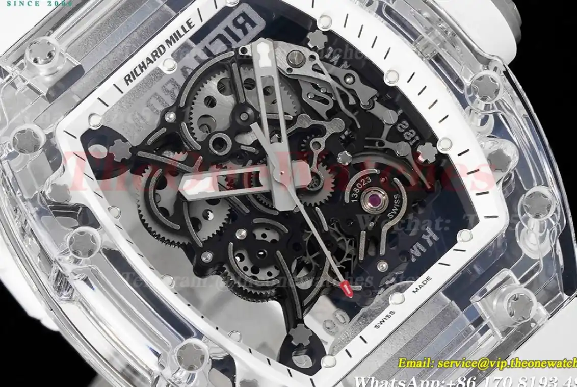 RM055 Transparent  Skeleton Dial with White Rubber strap Sonic Clone RMUL2