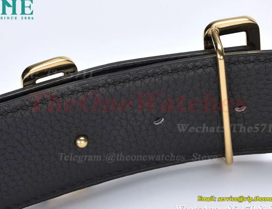 YG Hermes SS Buckle on Black Black Leather Belt 3.8cm