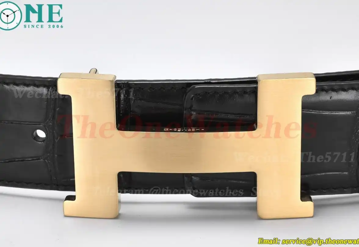 YG Hermes SS Buckle on Black Black Leather Belt 3.8cm