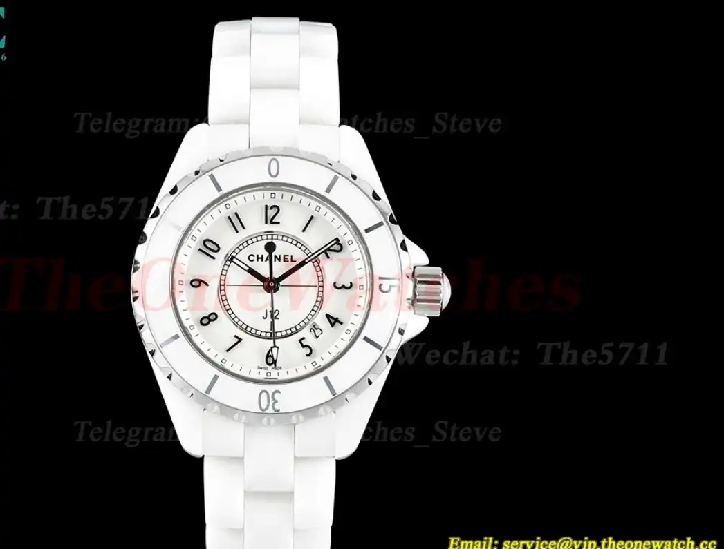 J12 33mm White Ceramic Cer White Num HTF Quartz