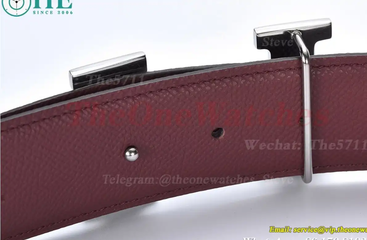 Silver Hermes SS Buckle on Black Brown Leather Belt 3.8cm