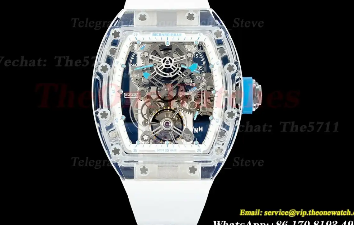 RM56-01 44mm Skeleton Dial on White Rubber Strap RMF Tourb