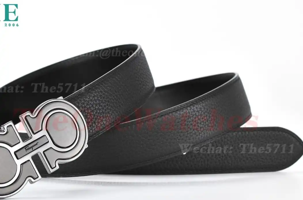 Bright Grey Brass Buckle on Black Black Leather Belt 3.5cm