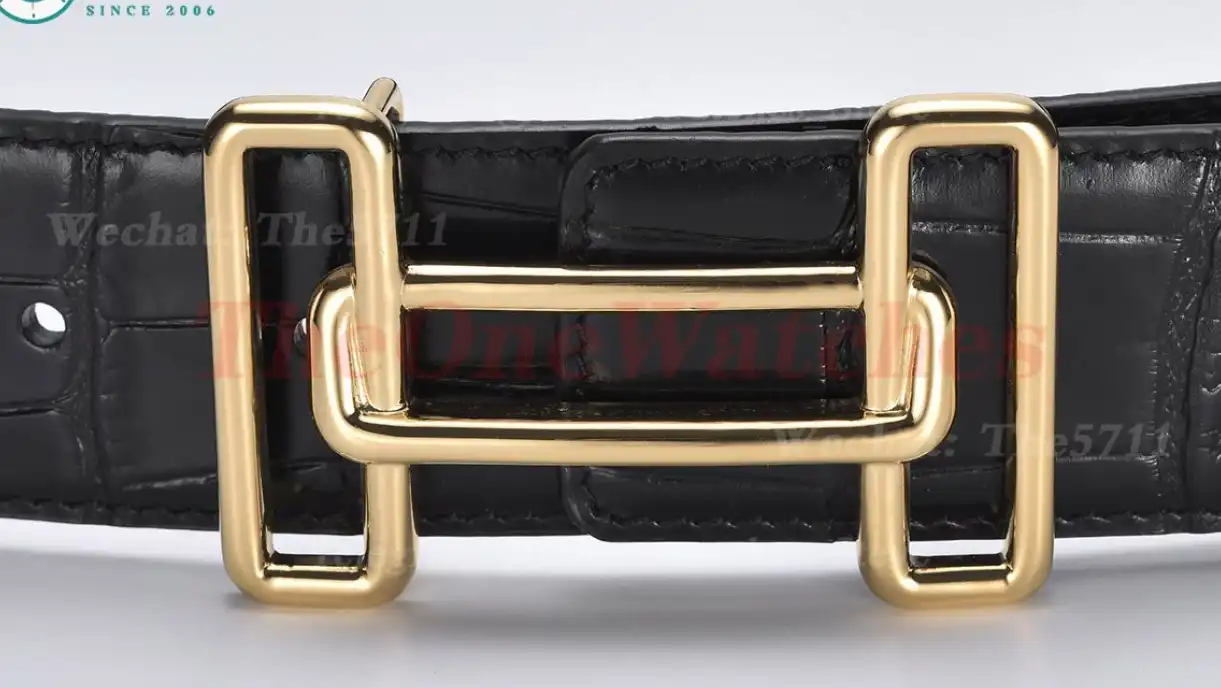 YG Hermes SS Buckle on Black Black Leather Belt 3.8cm