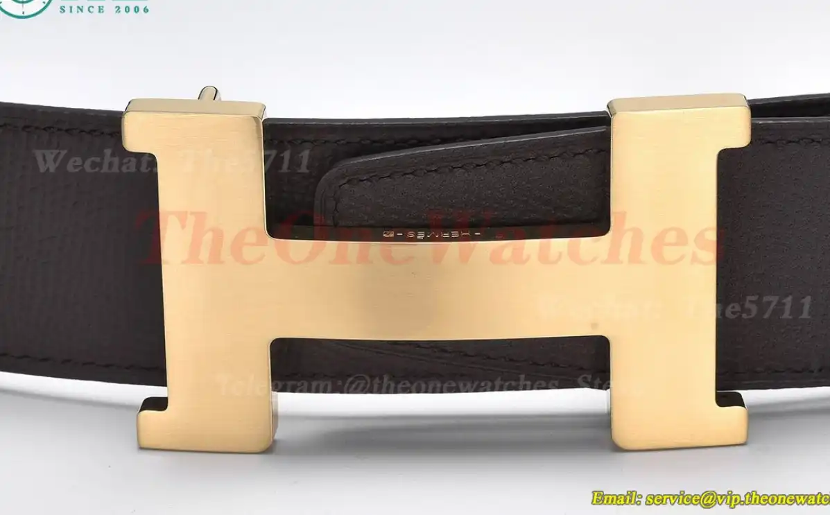 YG Hermes SS Buckle on Brownish Black Leather Belt 3.8cm