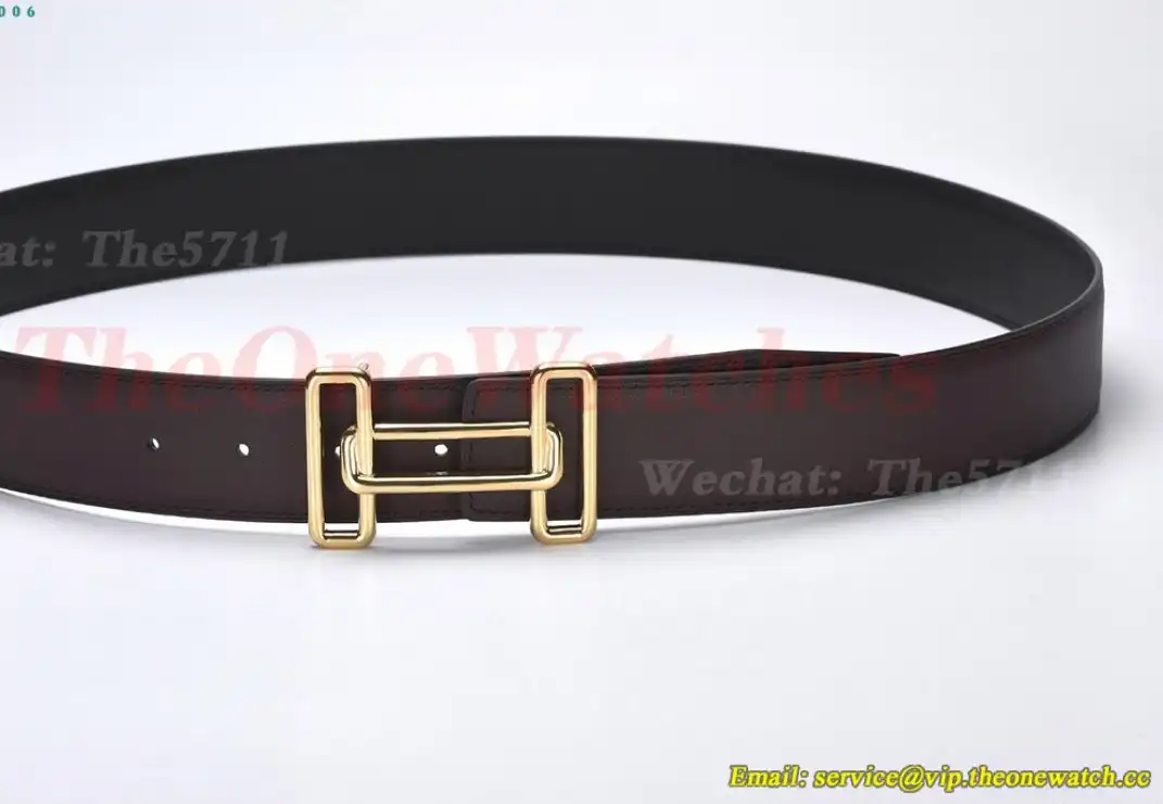 YG Hermes SS Buckle on Brown Black Leather Belt 3.8cm