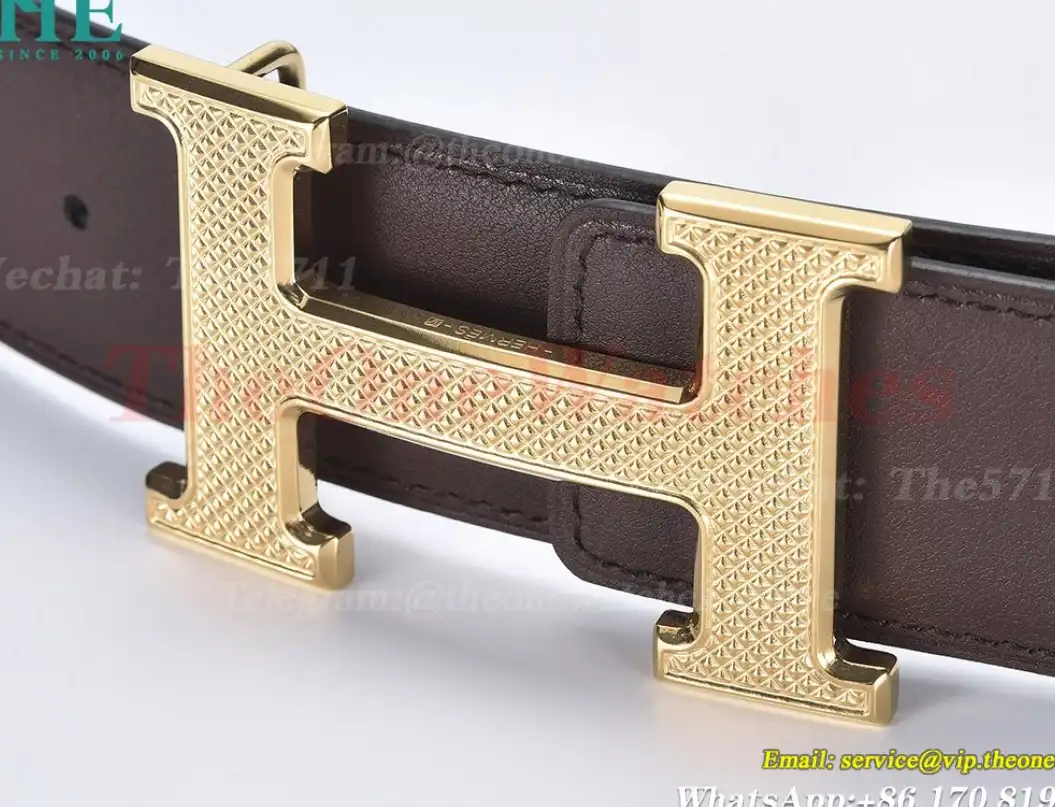 YG Hermes SS Buckle on Brown Black Leather Belt 3.8cm