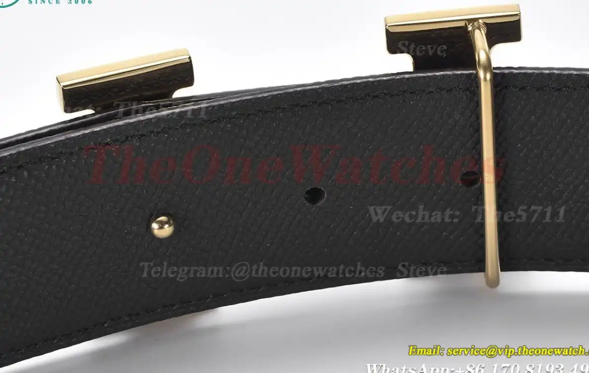 YG Hermes SS Buckle on Blue Black Leather Belt 3.8cm