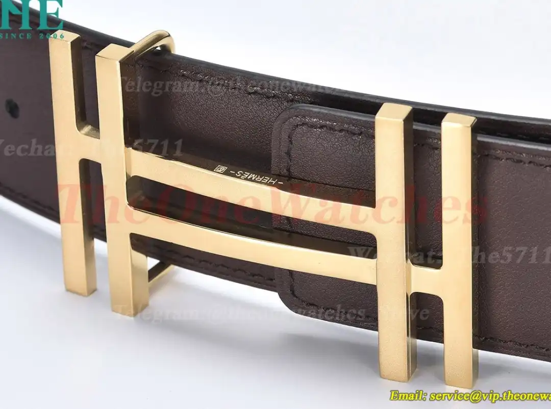 YG Hermes SS Buckle on Brown Black Leather Belt 3.8cm