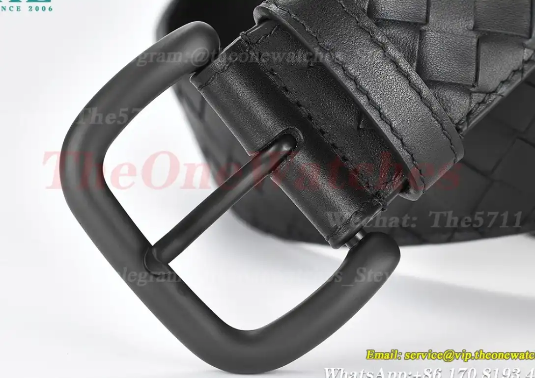 PVD Brass Buckle on Black Braided Leather Belt 4.0cm