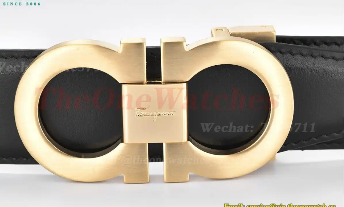 YG Brass Buckle on Black Black Leather Belt 3.5cm