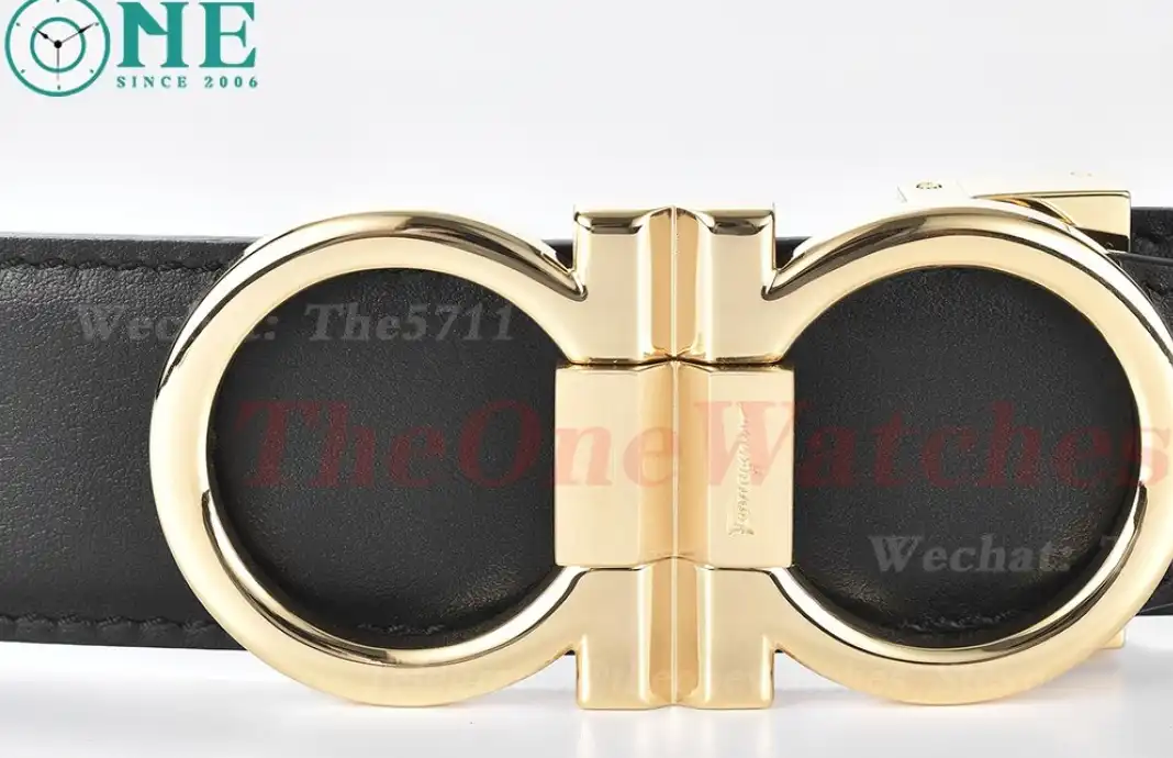 YG Brass Buckle on Black Black Leather Belt 3.5cm