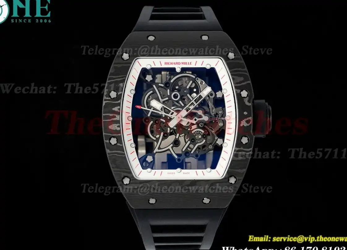 RM055 NTPT RU Wht Red Rehaut on Black Rubber Strap ZF RMUL2 Super Clone