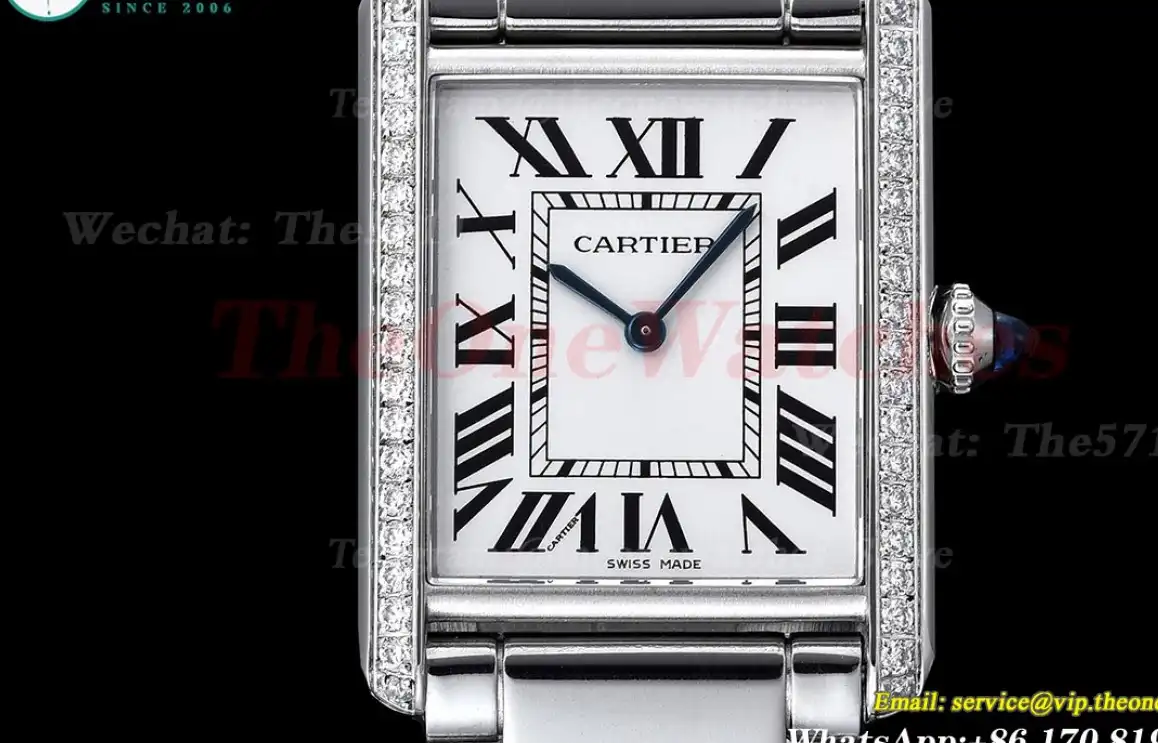 Tank Must Diamond Bezel White Dial On SS Bracelet K11F Quartz