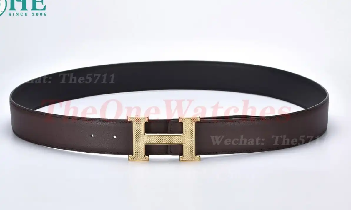 YG Hermes SS Buckle on Brown Black Leather Belt 3.8cm