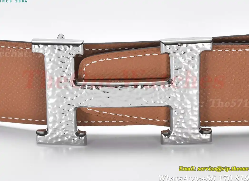 Silver Hermes SS Buckle on Brown Black Leather Belt 3.8cm