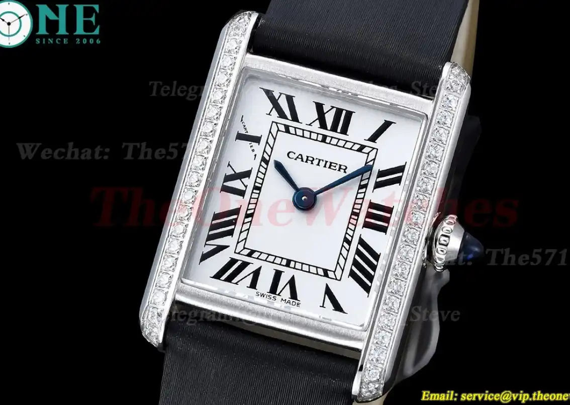 Tank Must Small Diamond Bezel On Black Satin Strap K11F Quartz