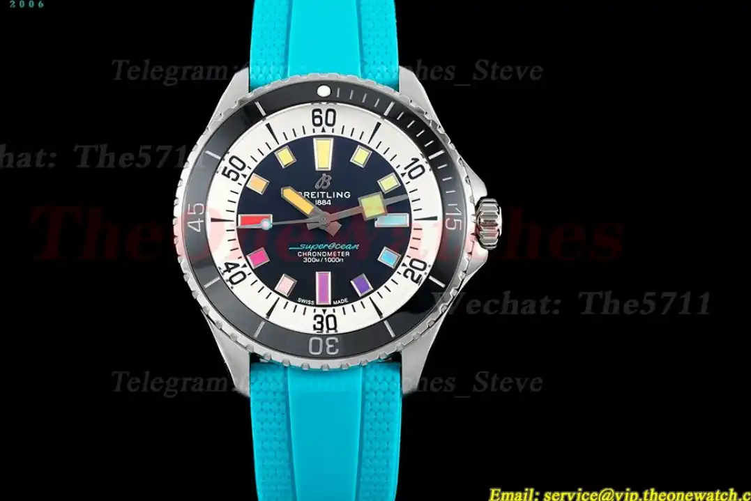 Superocean 42mm SS RU Colorful Dial on Blue Rubber Strap TF A2824