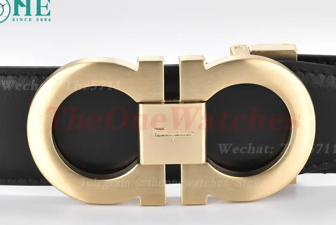 YG Brass Buckle on Black Black Leather Belt 3.5cm