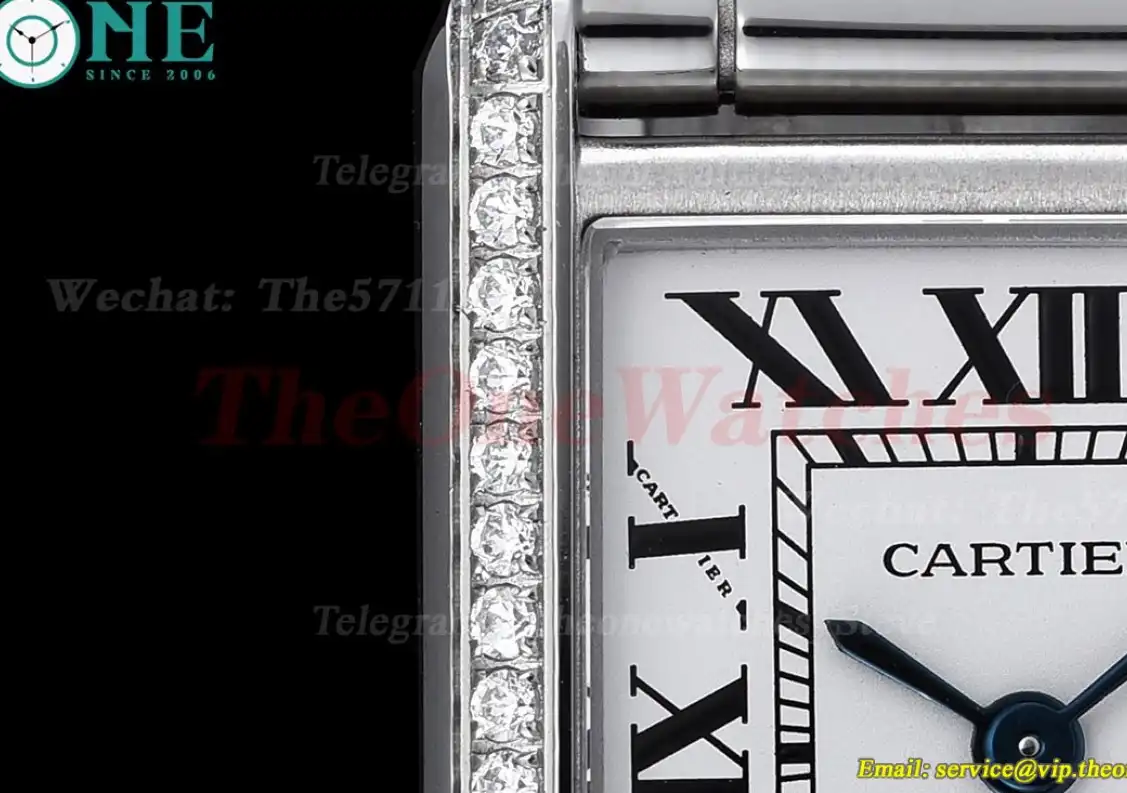 Tank Must Small Diamond Bezel White Dial On SS Bracelet K11F Quartz