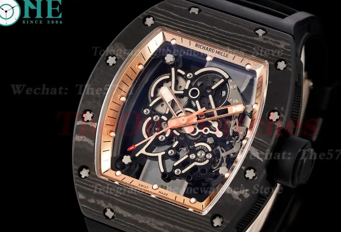 RM055 Real NTPT Skeleton Gold Dial On Black Rubber Strap YSF RMUL2