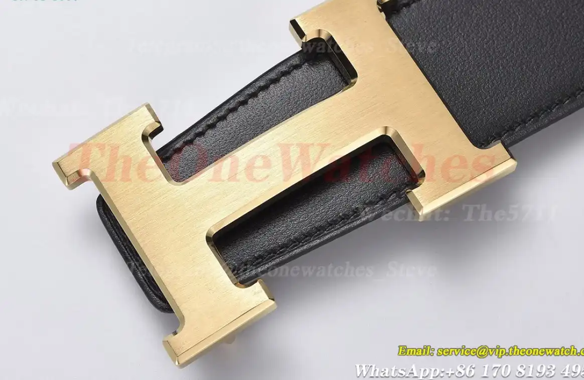 YG Hermes SS Buckle on brownish Black Leather Belt 3.8cm