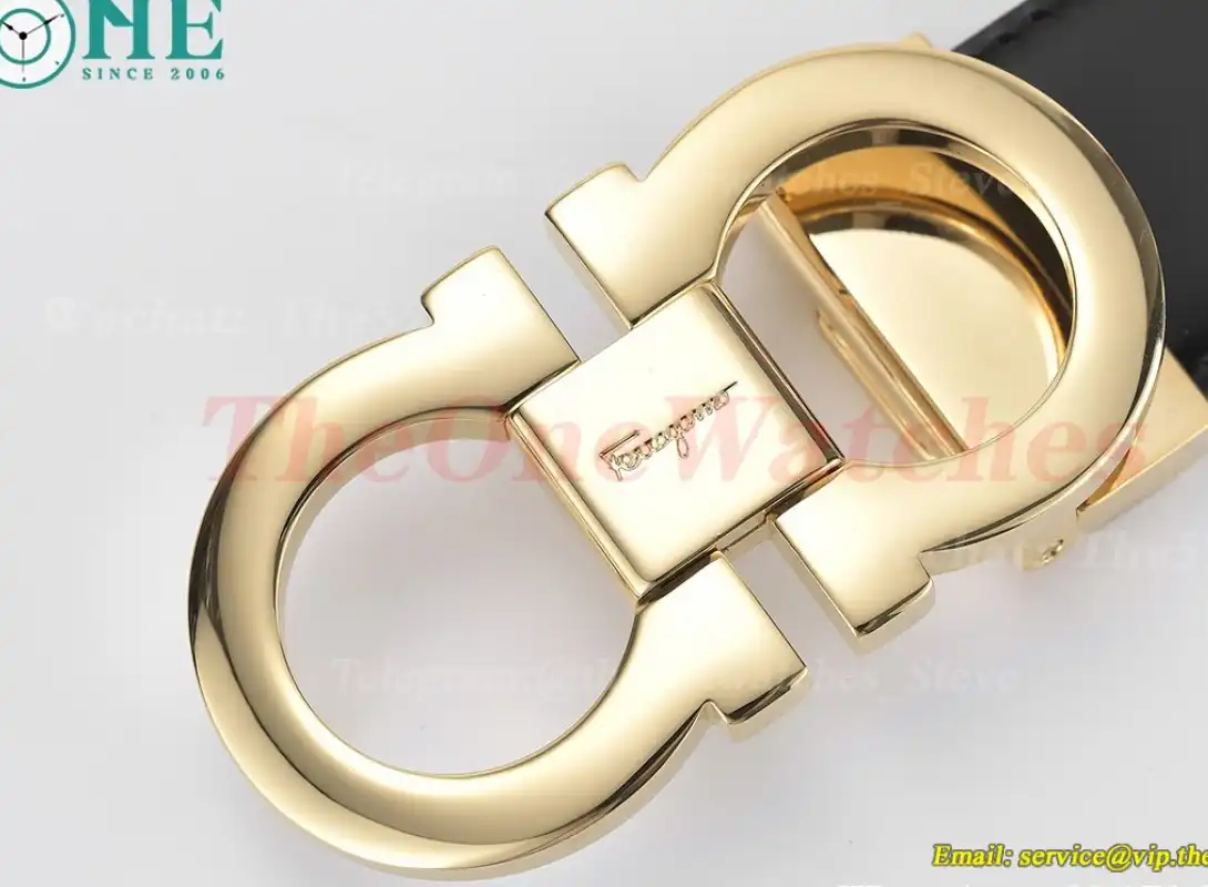 YG Brass Buckle on Black Brown Leather Belt 3.5cm