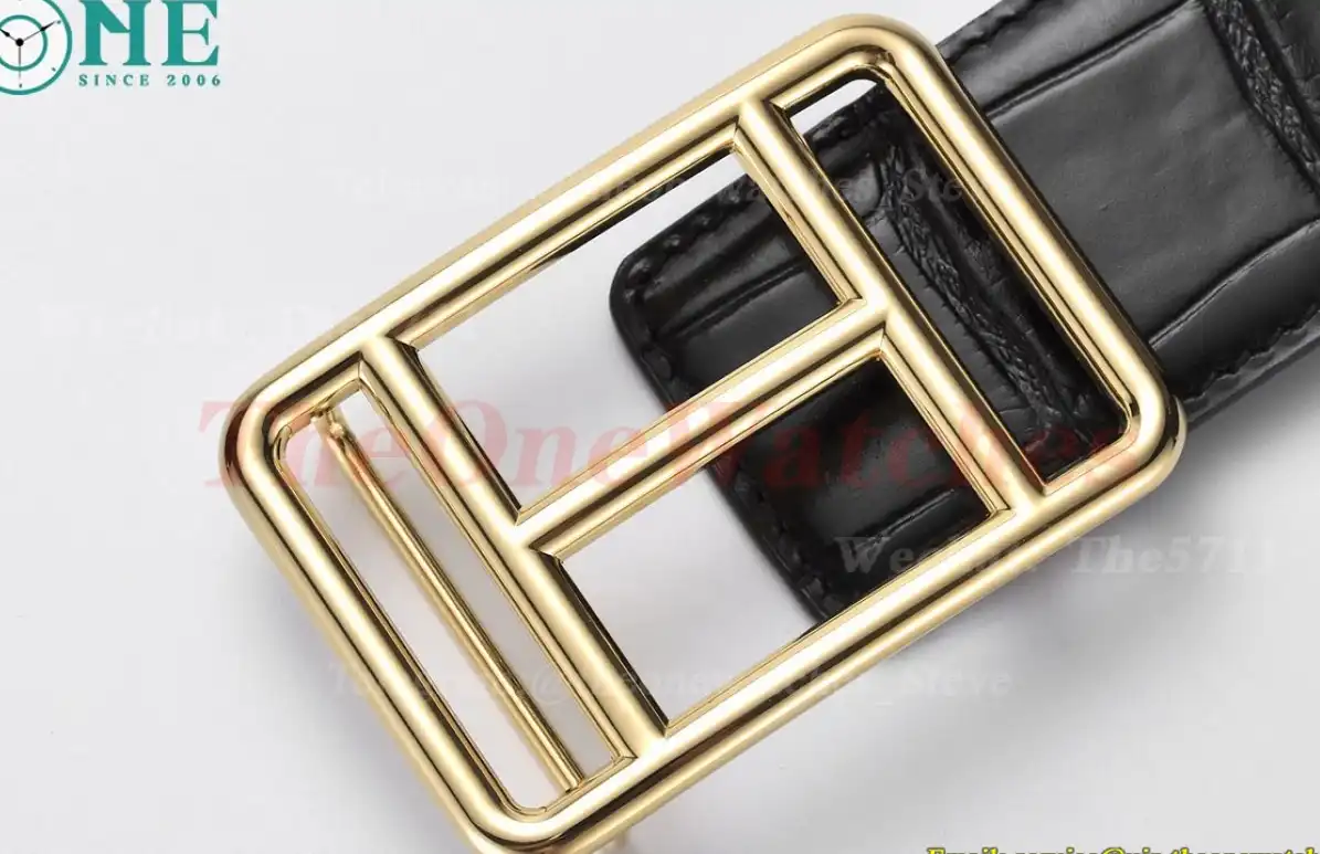 YG Hermes SS Buckle on Black Black Leather Belt 3.8cm