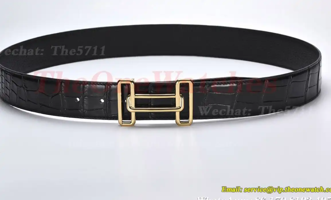 YG Hermes SS Buckle on Black Black Leather Belt 3.8cm