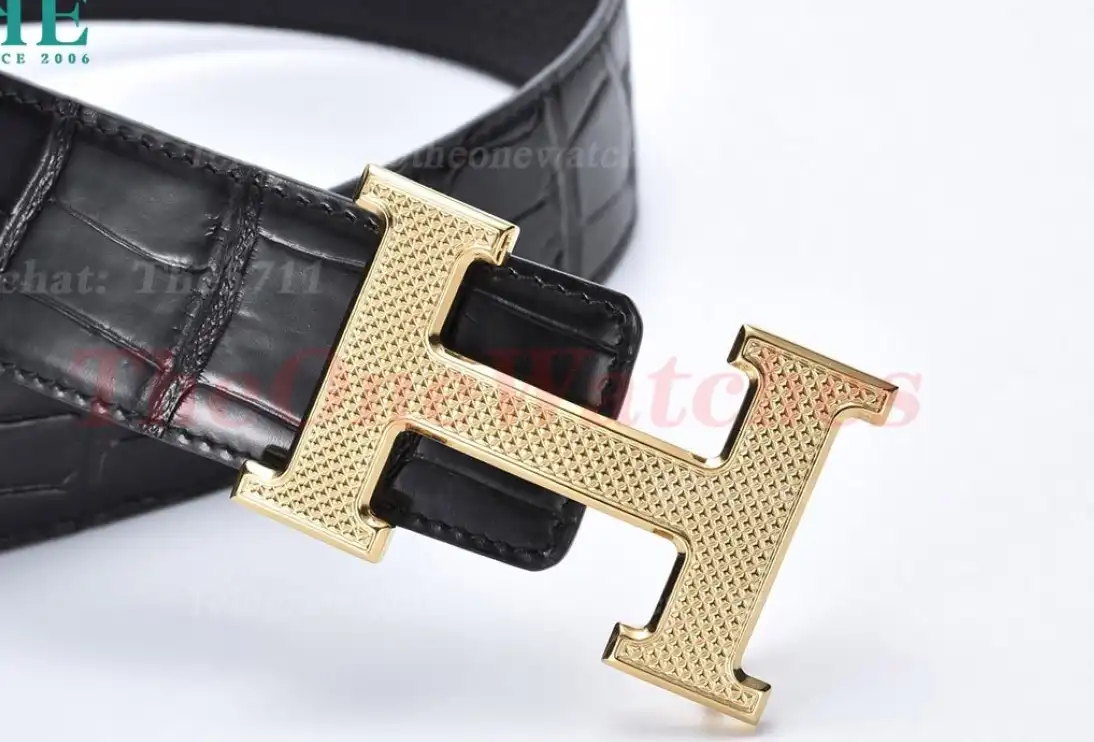 YG Hermes SS Buckle on Black Black Leather Belt 3.8cm