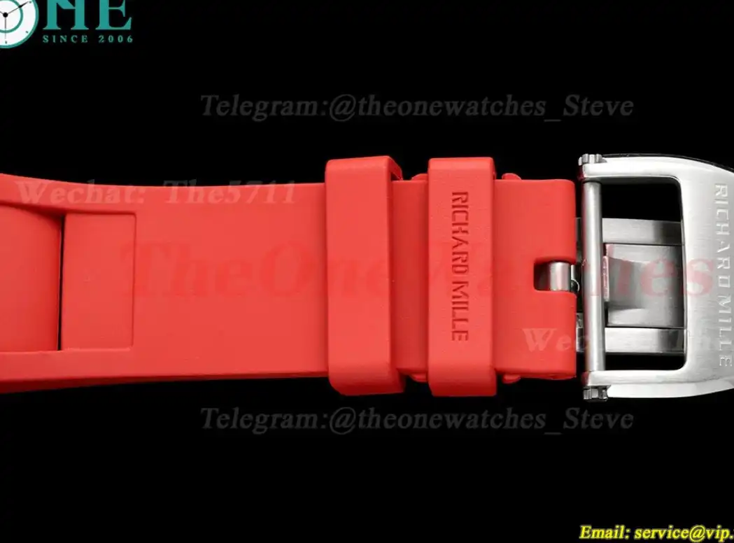 RM055 White Ceramic Red Skeleton Dial On Red Rubber Strap T+F RMUL2