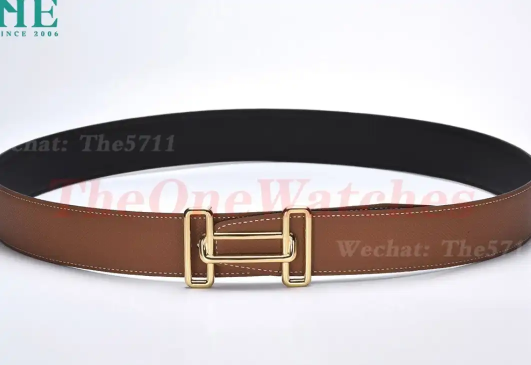 YG Hermes SS Buckle on Brown Black Leather Belt 3.8cm