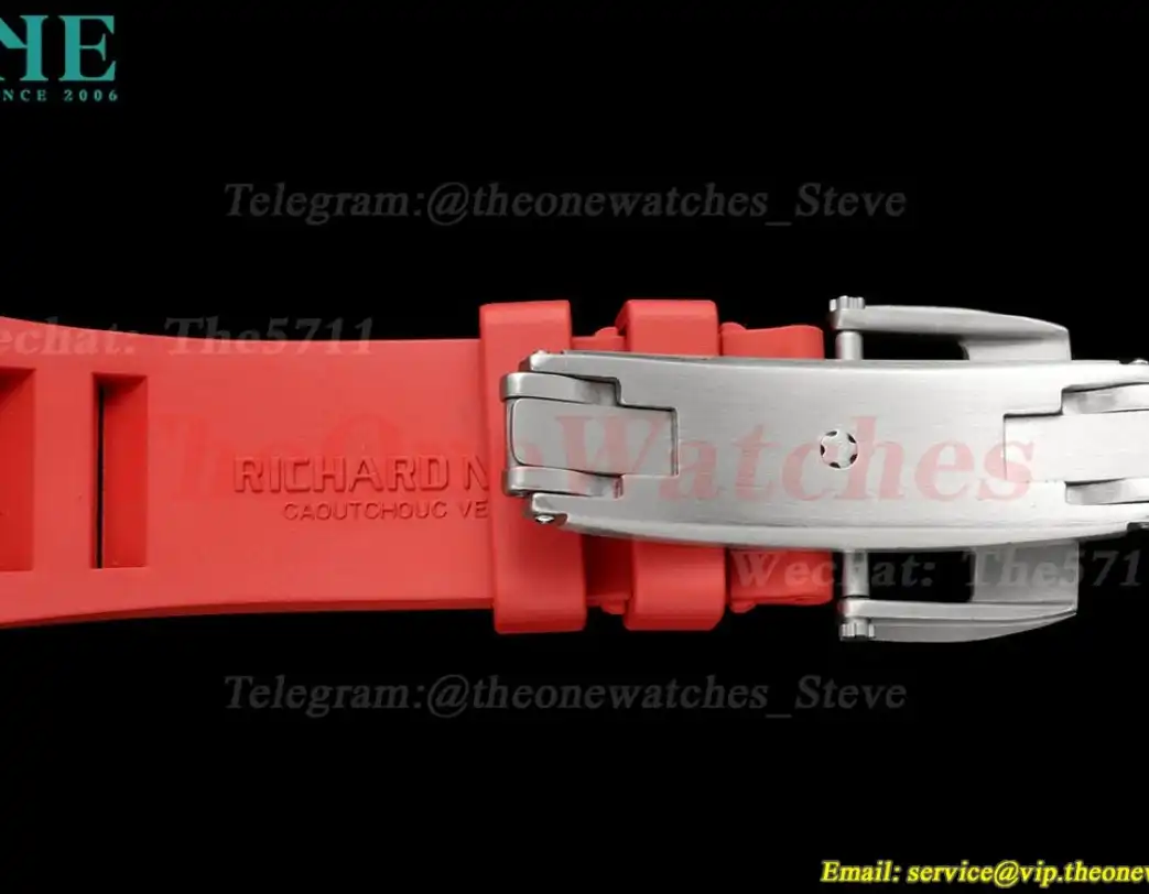 RM055 White Ceramic Red Skeleton Dial On Red Rubber Strap T+F RMUL2