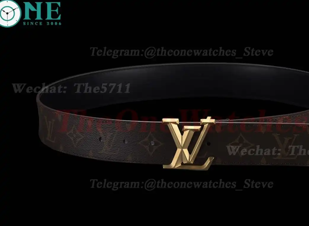 Yellow Gold LV Brass Buckle on Brown Leather Belt 4.0cm