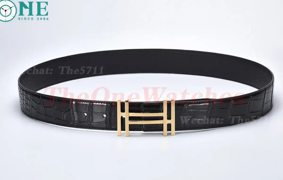 YG Hermes SS Buckle on Black Black Leather Belt 3.8cm