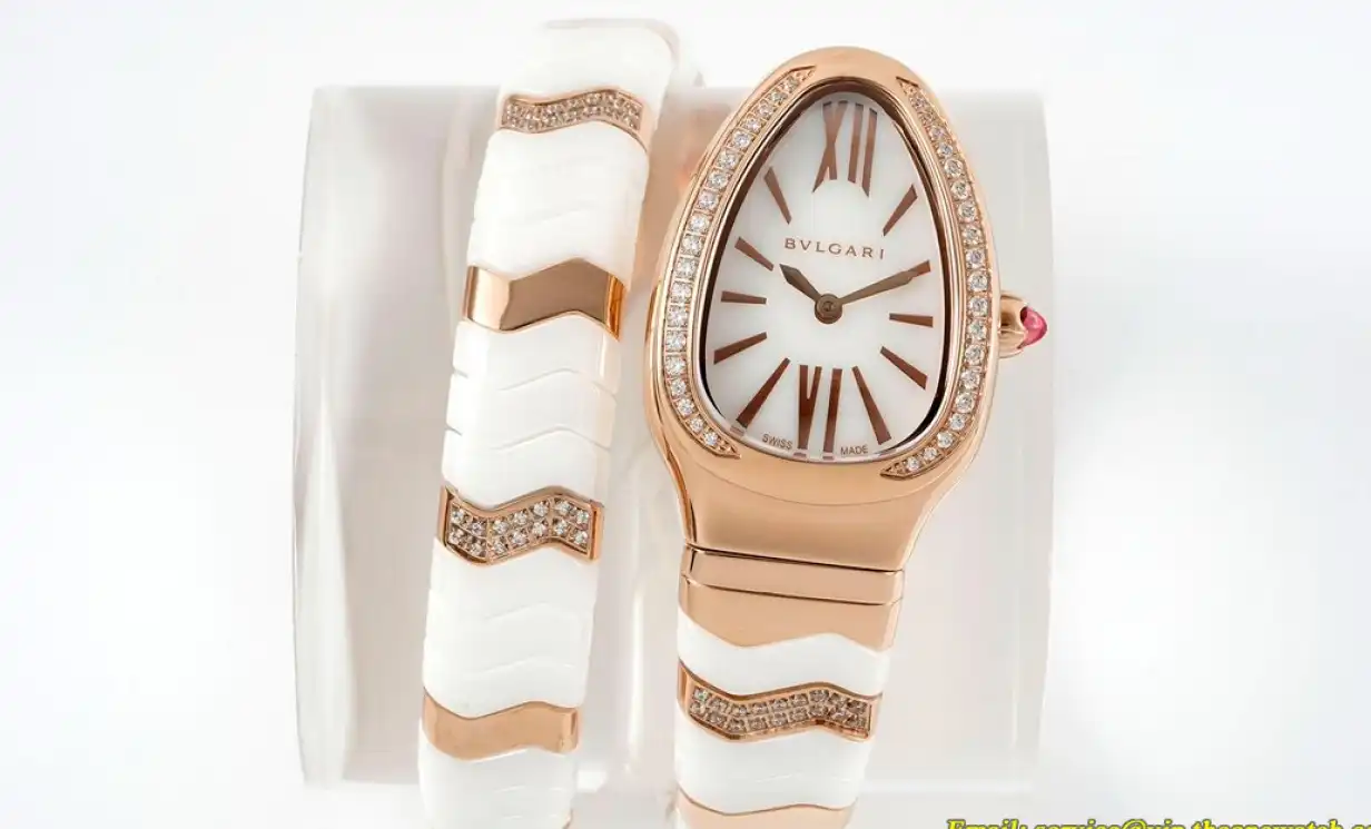 Serpenti Spiga 35mm Wht Dia RG Cer White Dial BVF Swiss Qtz