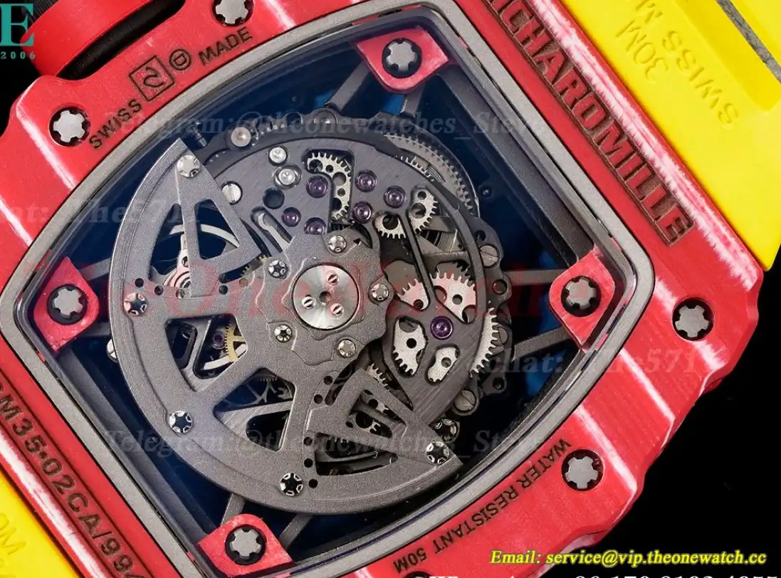 RM35-02 Skeleton Dial  With Yellow Rubber Srap T+F Clone RMUL2