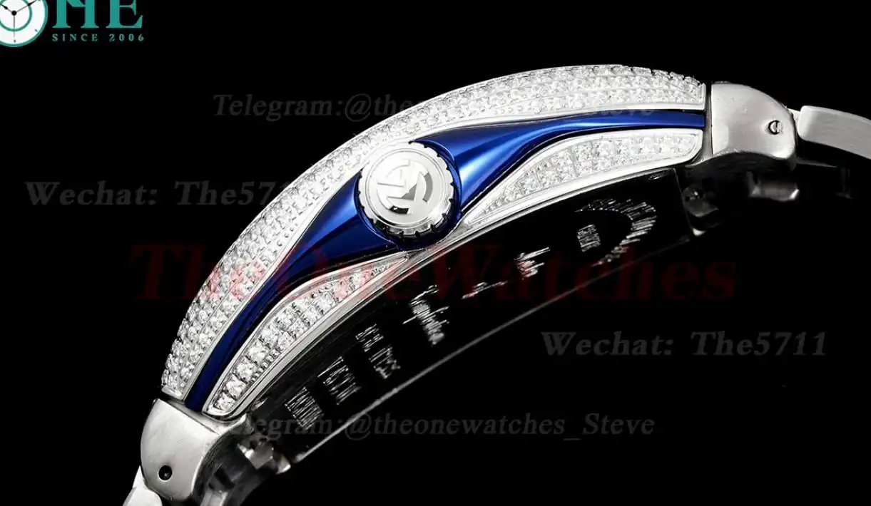 Yachting Mens 44mm Full Diamond SS SS Blue ABF A2824