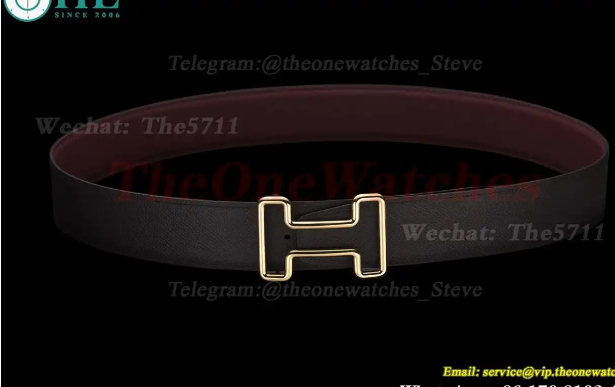 YG Hermes SS Buckle on Black Leather Belt 3.8cm