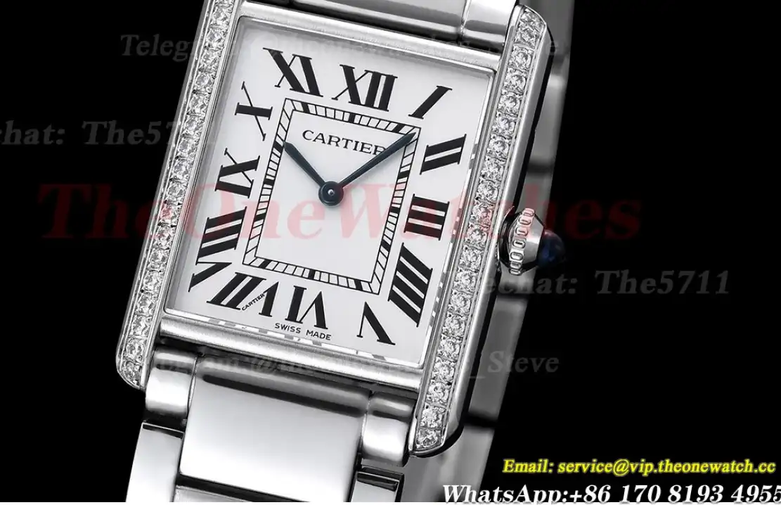 Tank Must Diamond Bezel White Dial On SS Bracelet K11F Quartz